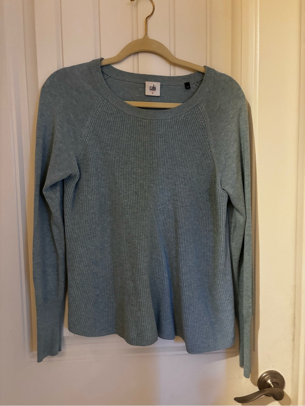 CAbi Sage Blue Ribbed Crewneck Sweater
